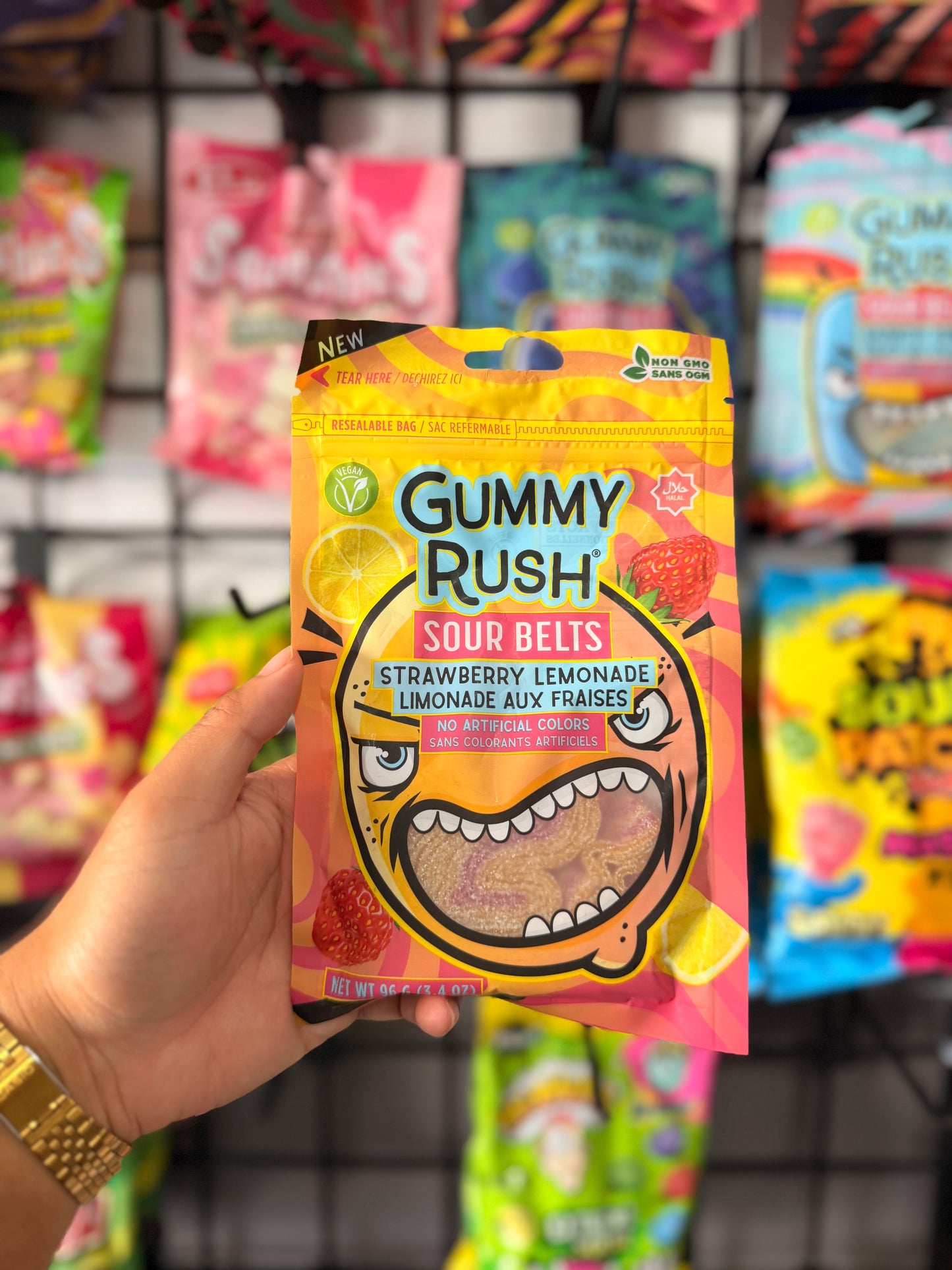 Gummy Rush Sour Belts Strawberry Lemonade Candy 100g | Halal & Vegan Sour Candy