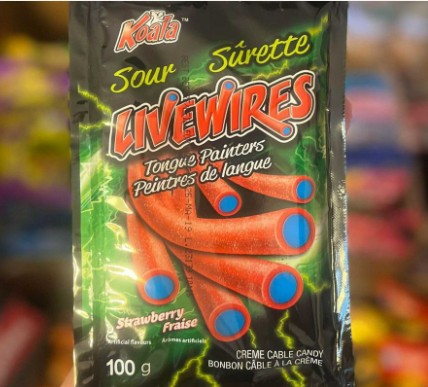 LIVEWIRES SOUR STRAWBERRY CREME CABLE CANDY (100g)