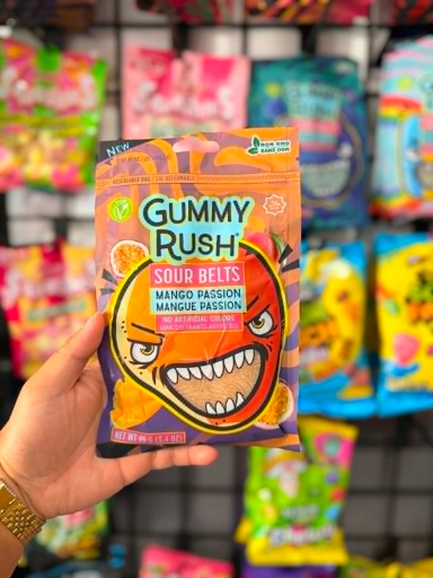 Mango Passion Fruit Sour Belts Candy | Gummy Rush Tropical Gummies 80g