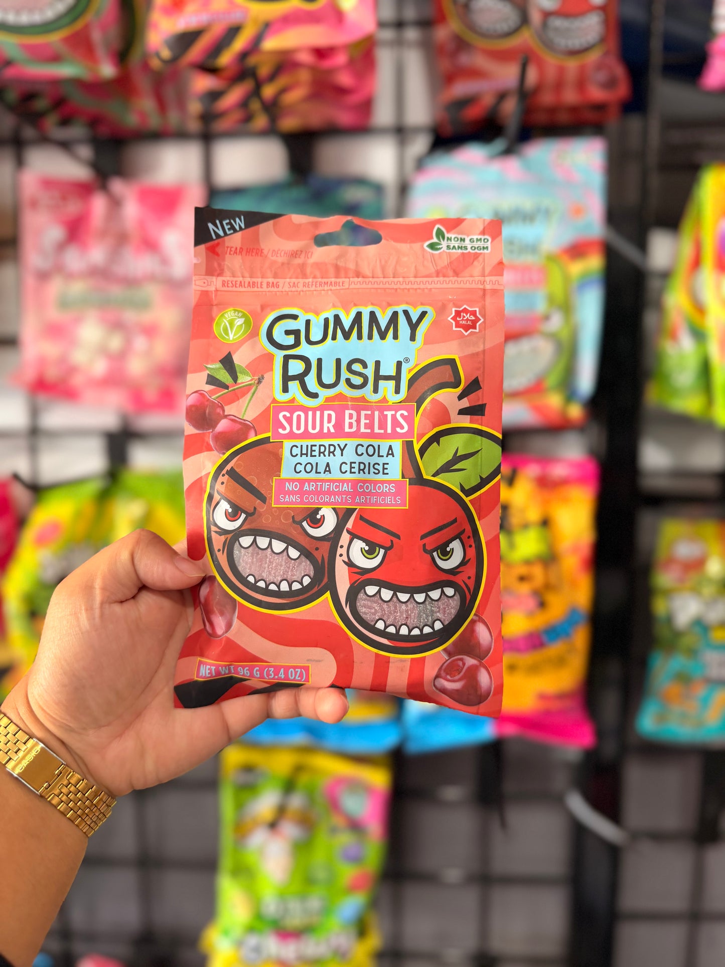 Gummy Rush Sour Belts Cherry Cola Candy 100g | Halal & Vegan Sour Candy