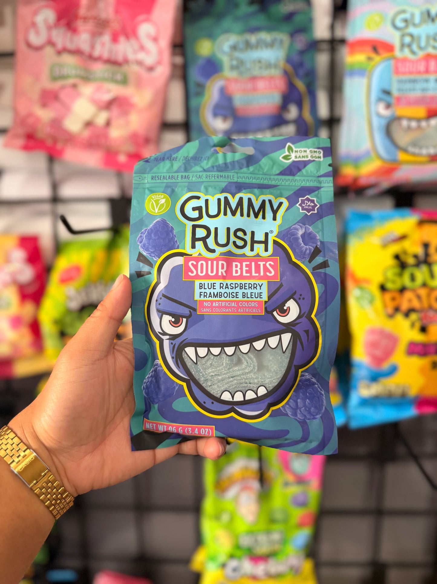 Gummy Rush Sour Belts Blue Raspberry Candy 100g | Halal & Vegan Sour Candy
