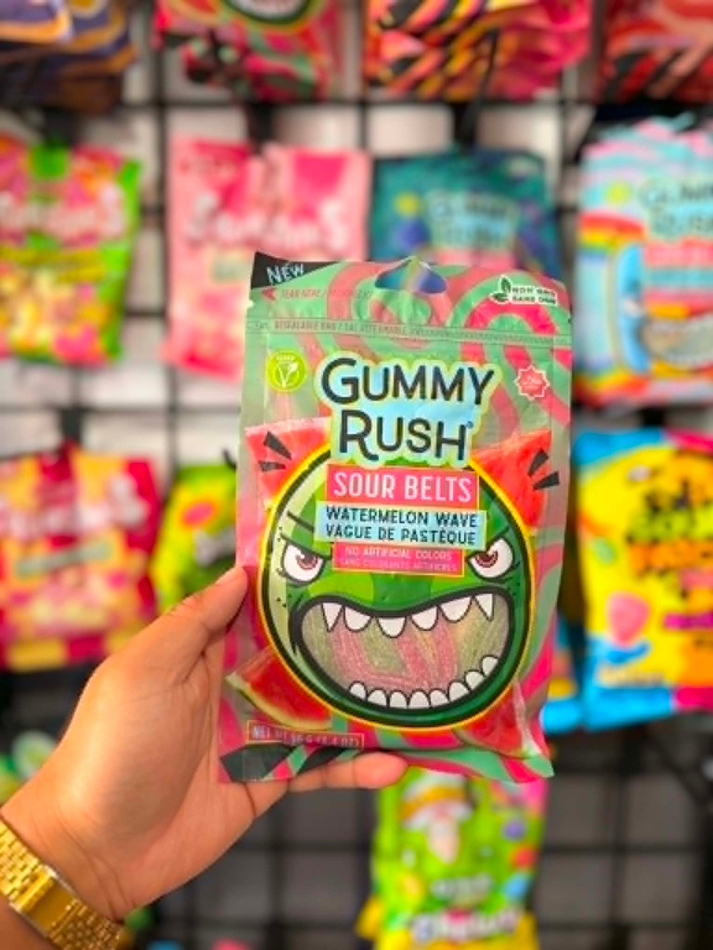 Watermelon Sour Belts Candy | Gummy Rush Watermelon Wave Vegan Gummies 80g
